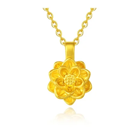

24k pure gold lotus pendant for women gold flower charms fine gold accessories