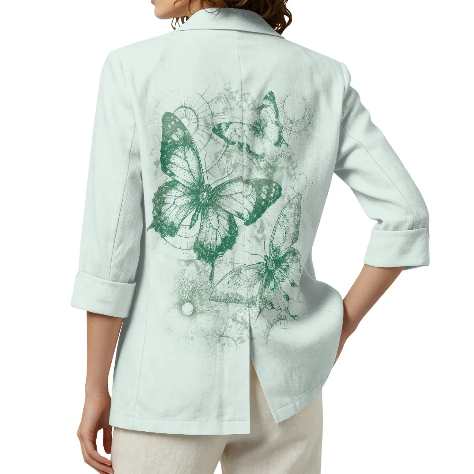 PENSTROLL Sunbeam Moths Linen Like Thin Coat Beach Cover Up for Ladies Open Front Open Front Cardigans