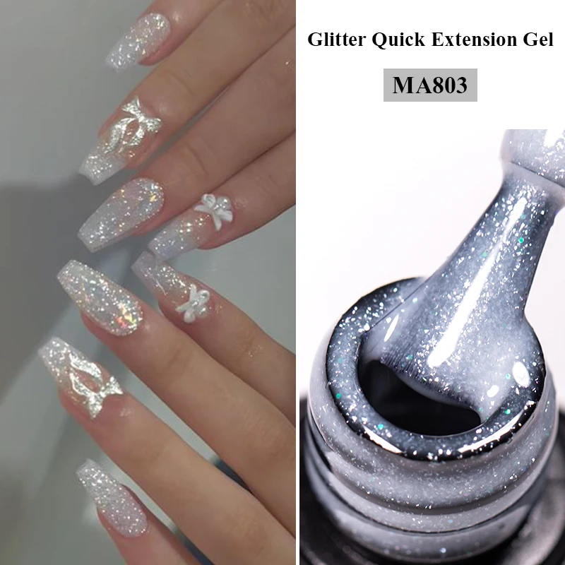 MEET ACROSS 7ml White Glitter Quick Extension Gel Nail Polish Solid & Shimmer Effect Builder Gel Semi Permanent UV Gel Nail Art