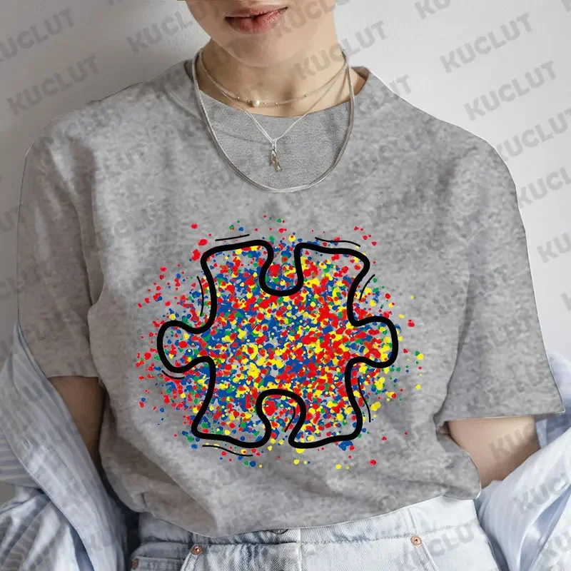 Autismus Bewusstsein Liebe Puzzle Grafik T-Shirt für Frauen Sommer Harajuku Streetwear Kurzarm T-Shirts weibliche übergroße Kleidung