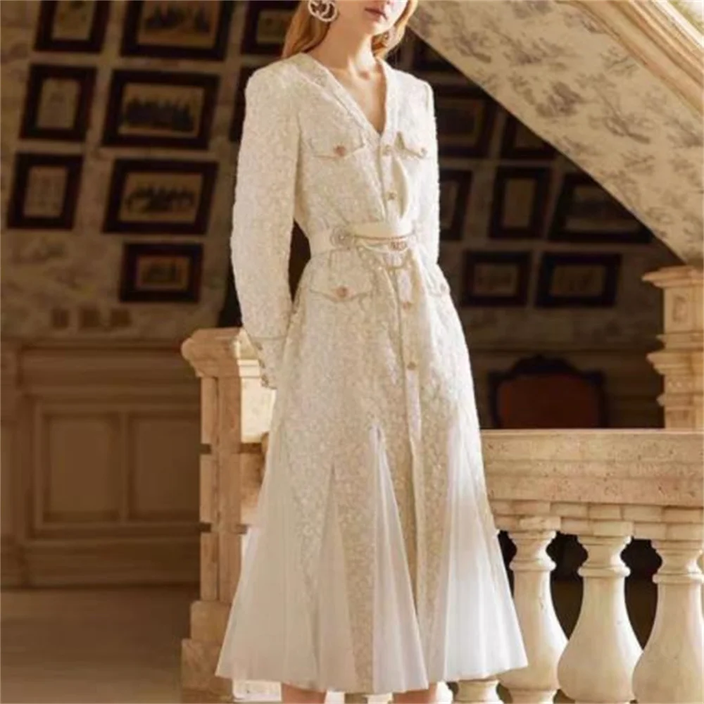 

mesh fishtail women's dress lace thickened V neck Single Breasted