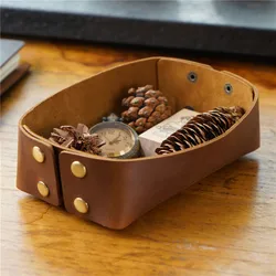 Coin Desktop Storage Sundries Box Bins Accessoriesreal Leather Valet Trinket Folding Tray Collapsible Phone Key Wallet