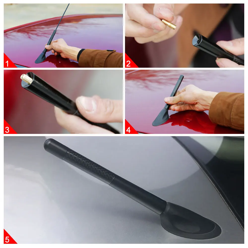 12cm High Quality Momo 4.7inch Black Carbon Fiber Car Roof AM/FM Radio Aerial Decorative Antenna Universal for Most Vehicle Auto