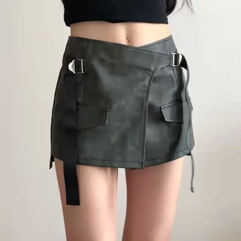 Skirt Workwear Irregular Hot Girl 2024 Summer New High Waist Leather Hip Skirt Trendy A-Line Short Skirt