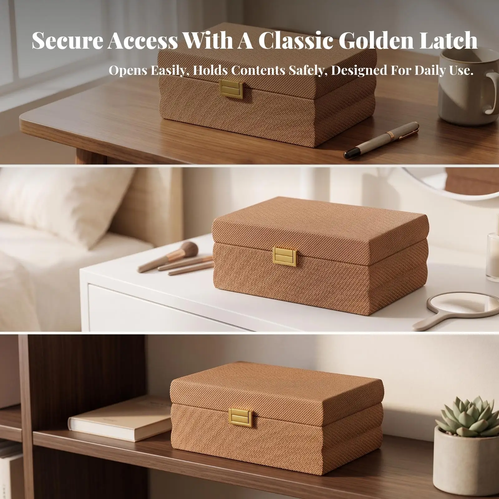 Decorative Jewelry Storage Box with Lid | Wavy Edged Profile, Jewelry Box with Clasp, for Vanity