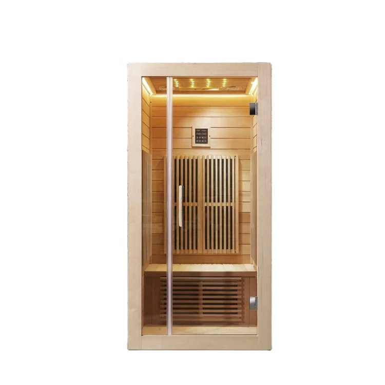 

Small Solid Wood Glass 1 Person Dry Steam Far Infrared Sauna Room Traditional Custom Prefabricated Mini Sauna Rooms