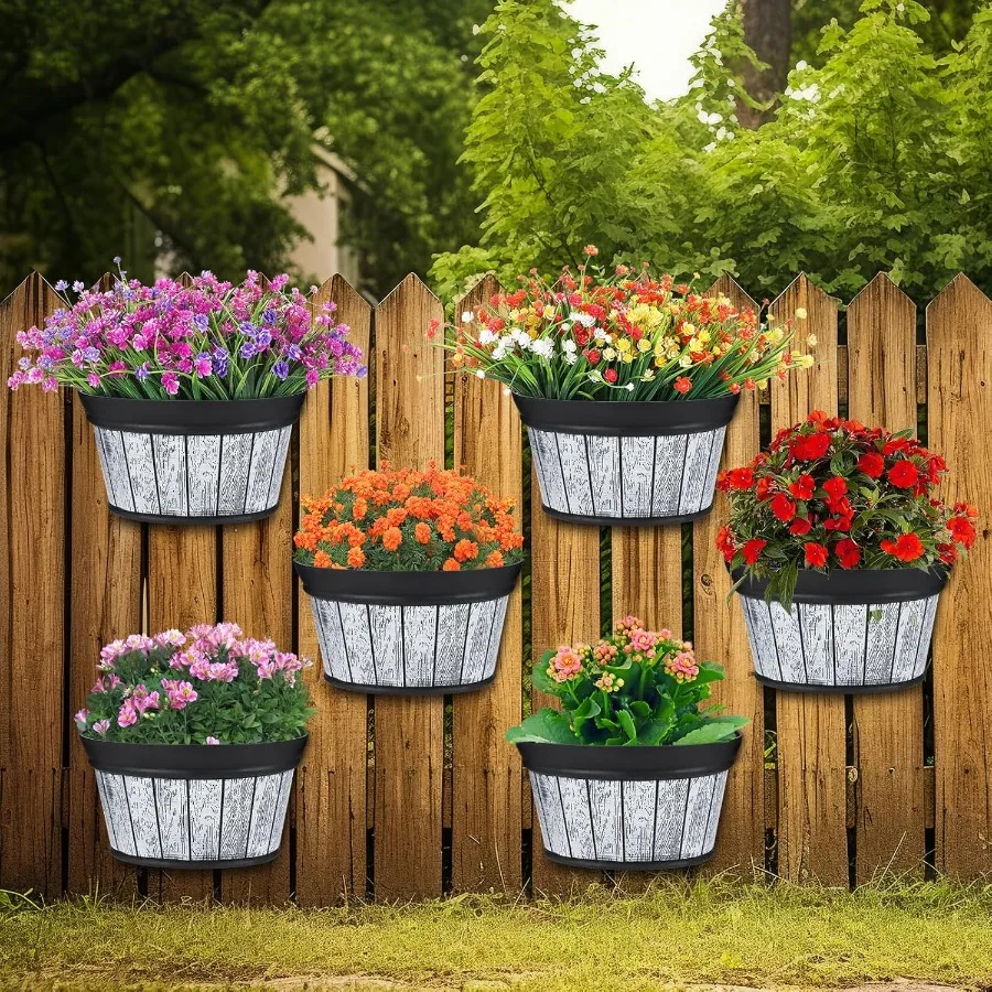 

Layhit 6 Pcs Wall Hanging Planters Outdoor Pot Planter Wine Barrel Planter Distressed Oak Thickened Plastic Water Storage Flowe