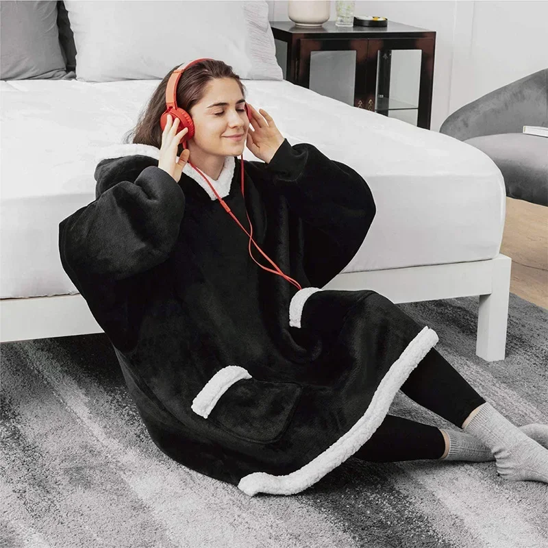 

2023 Super Long Flannel Blanket with Sleeves Winter Hoodies Sweatshirt Women Men Pullover Fleece Giant TV Blanket Oversized New