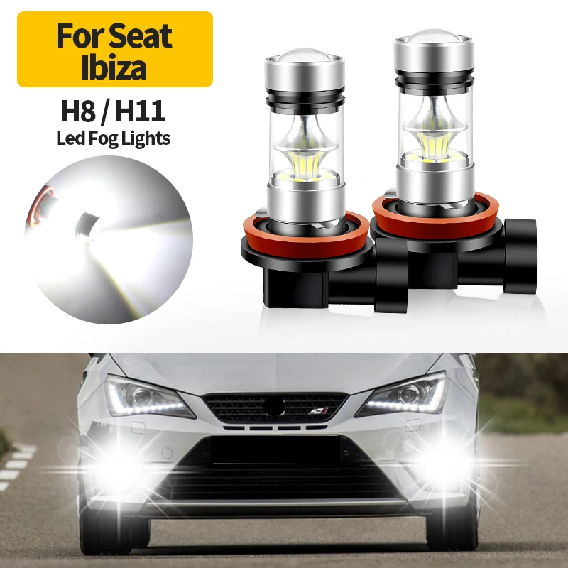 

2pcs 12V LED 100W white H8 H11 H16(JP) Car Front Fog Lights LED Lamp Bulb For Seat Ibiza MK4 2013-2016 2014 2015 Car Accessory