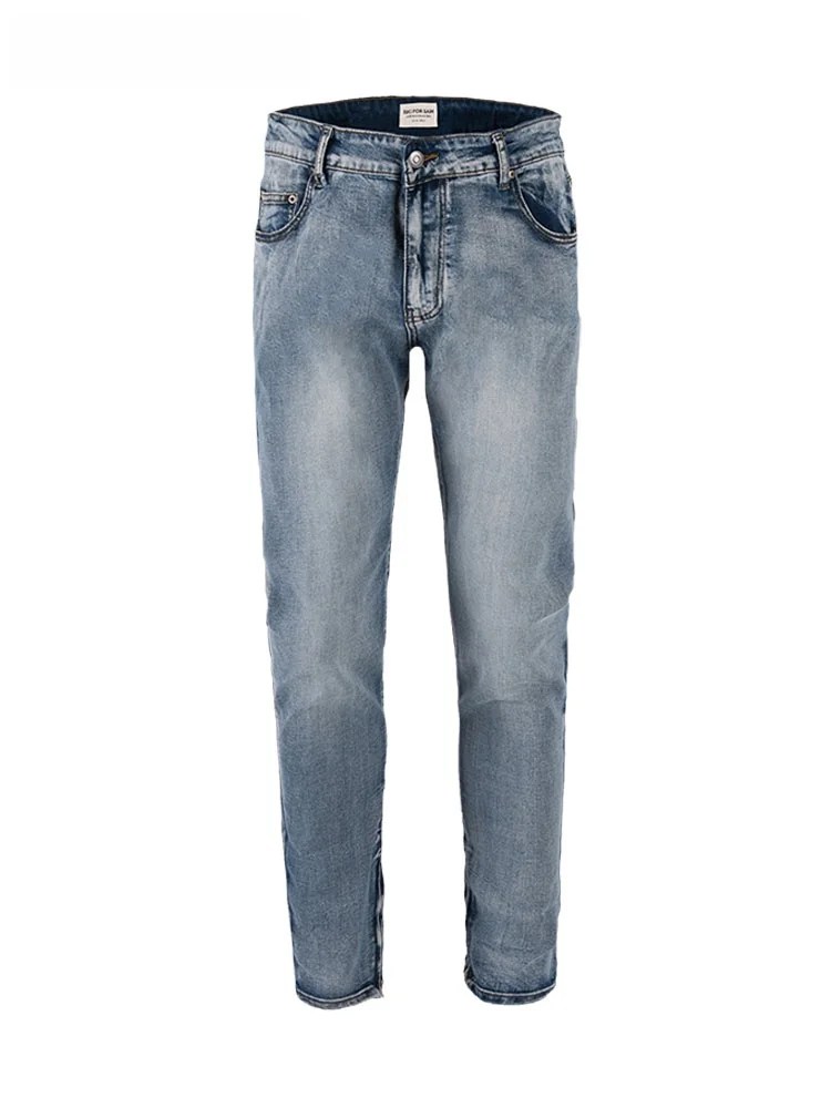 

Джинсы Slim Fit из хлопкового стрейч-денима для мужчин и пар, молодежные, модные, длинные брюки со средней посадкой, на молнии