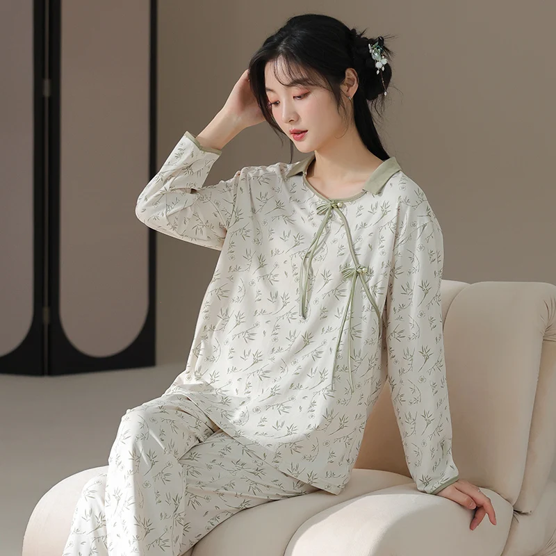 Winter sleepwear Cotton Women's pajamas Long Sleeve Round Neck pajamas set Casual Soft Sweet Female Pyjamas