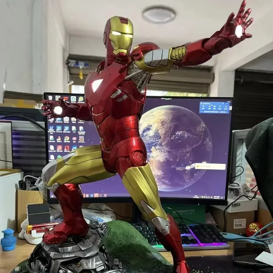 In Stock 50cm Marvel Avengers Iron Man Mk6 Anime Figures Large Figurine Luminous Figures Gk PVC Model Ornaments Toys