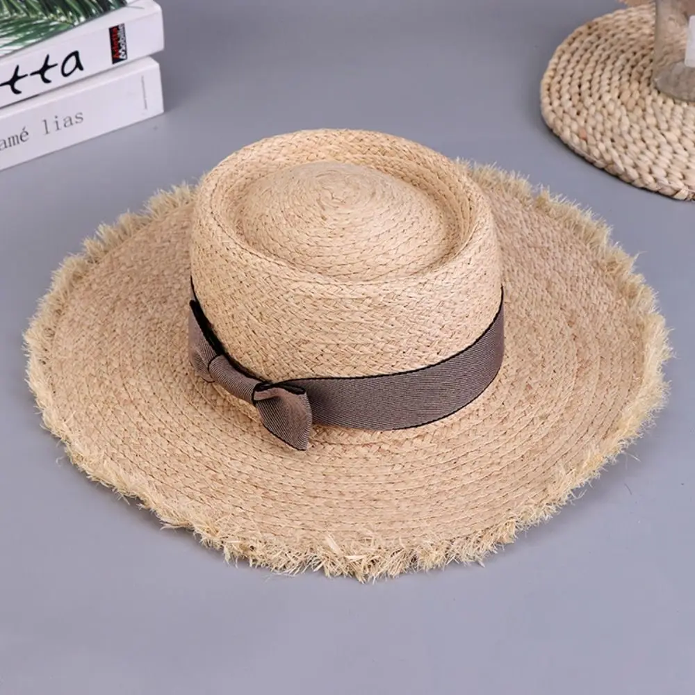 

Flat Top Sun Hats Fashion UV Protection Wide Brim Panama Cap Sun Protection Floppy Straw Hats Summer