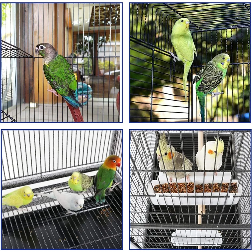 53 inch bird cage with rolling and storage racks, large forged iron parrot cage with bottom tray line pet house