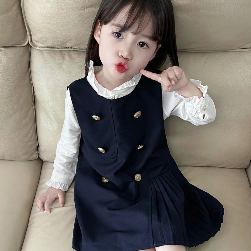 Girl Two Piece Set 2024 Autumn Outfit New College Style Dress Korean Version Western Shirt Versatile Trend