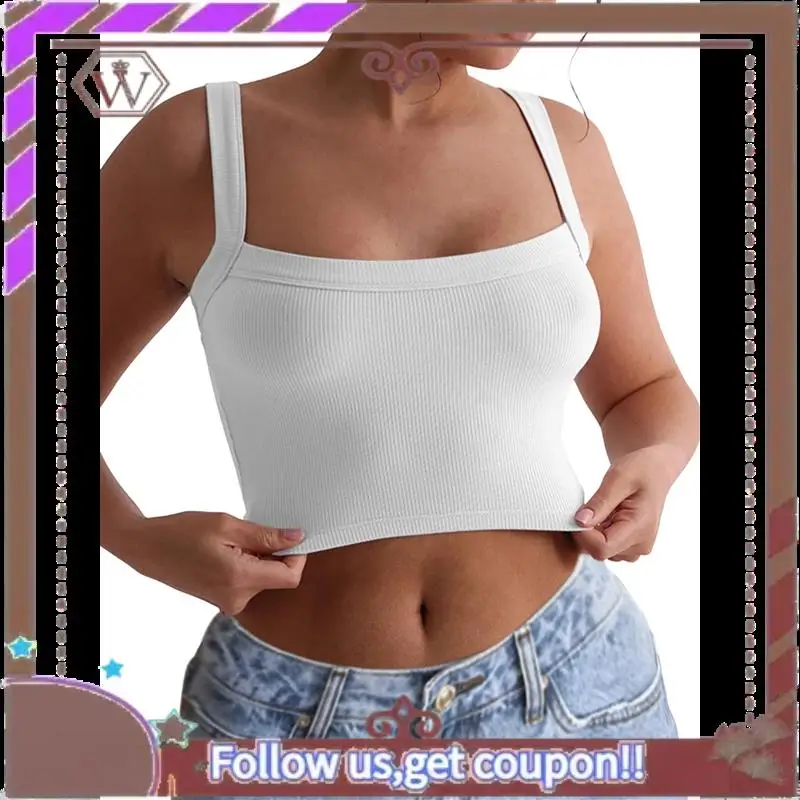 A95D-Womens Cotton Ribbed Square Neck Tank Tops Basic Backless Sleeveless Summer Shirts 2025