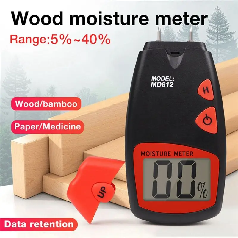 [NEW!A08R】 Timber Digital Moisture Meter Paper Water Contain Tester 5% To40% Water Content Measurement Forwood Bamboo Cotton