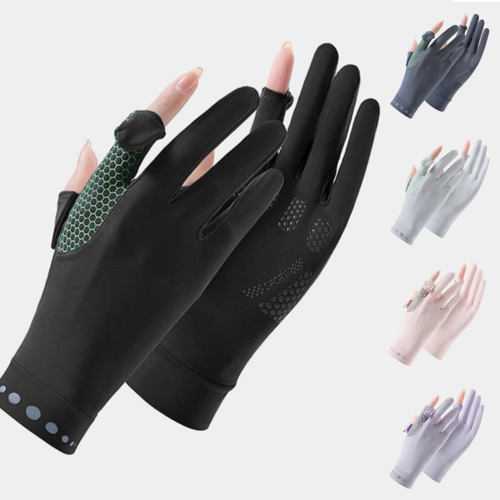 

Women Summer Sunscreen Gloves Thin Ice Silk Anti-ultraviolet Dew Finger Touch Screen Driving Riding Non-slip Breathable Guantes