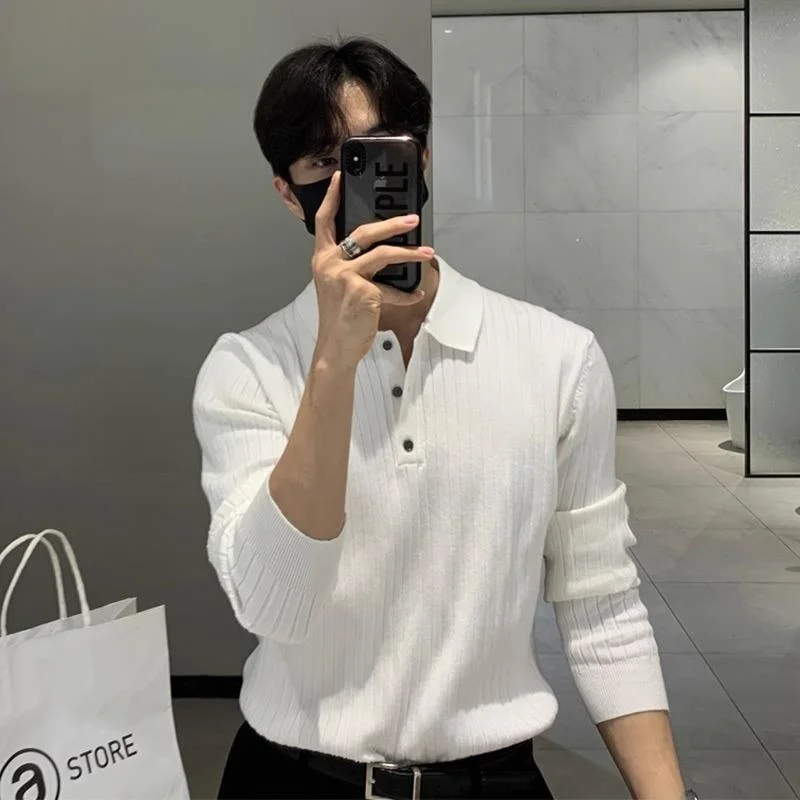 

Men's Long Sweater irt with Collar Knitted Loose Fit Casual Wear Long Sve Youth Faion Spring Season
