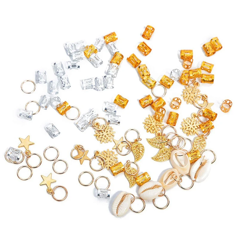 80 Pieces Hair Jewelry Rings Decorations Pendants, Including 50 Pcs Aluminum Dreadlocks Beads Metal Cuffs + 30 Pcs Hair Decorati