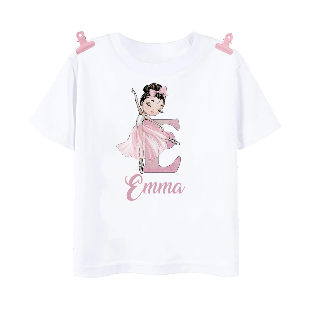 Personalised Girls Ballerina Printed T-shirt Custom Letter with Name Ballet Shirt Personalized Gift for Dancer Kids Tee Clothes