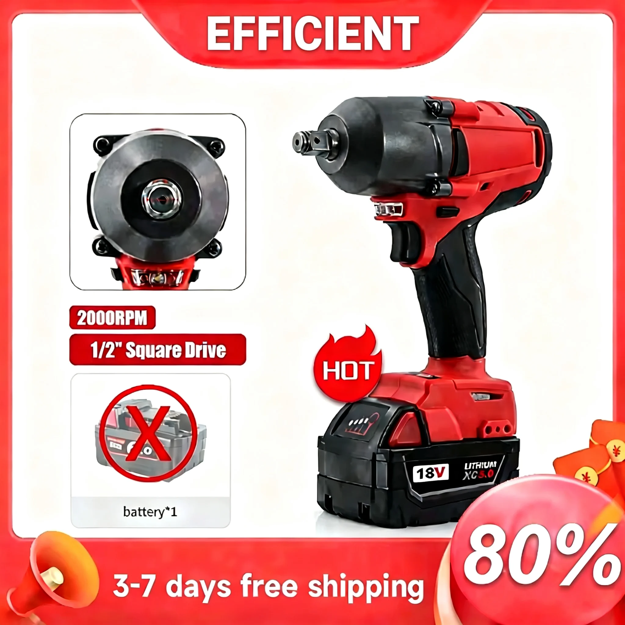 High Torque NEW Electric BL Wrench Cordless Impact Wrench 1/2 Inch Square drive Repair For Milwaukee 18-20V Battery -No battery