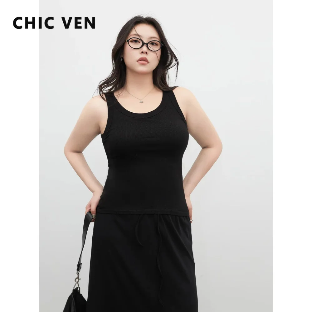 CHIC VEN Women's Knitted Vests with Cup Suspender Integrated Chest CushionSolid Pit Strip Basic Tops Autumn New 2026