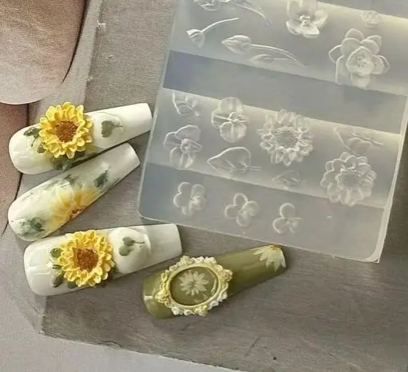 Molde de silicona para uñas de fruta 3D, pétalos de flores dulces, diseño artesanal, plantilla para manicura, plantilla para tallado de uñas, herramientas de molde de estampado suave