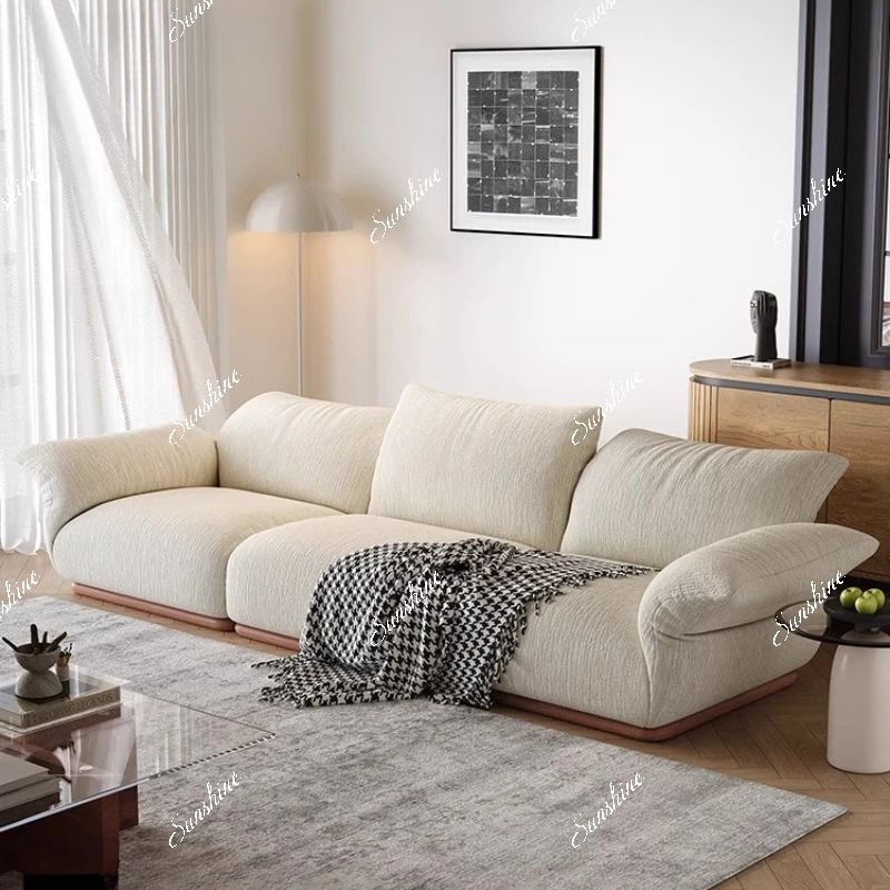 French cream wind snow Neil velvet fabric sofa straight row living room log