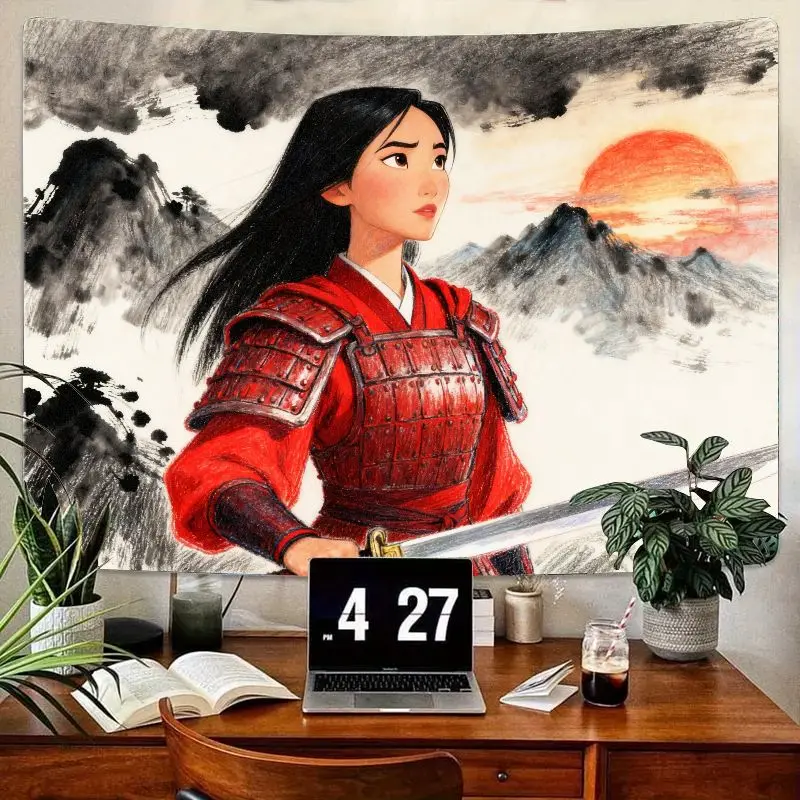 

Гобелен Мулан-Героический воин, 1 шт., китайское чернильное искусство, настенный горь закат, современный полиэстер, декор комнаты, подарок для фанатов.