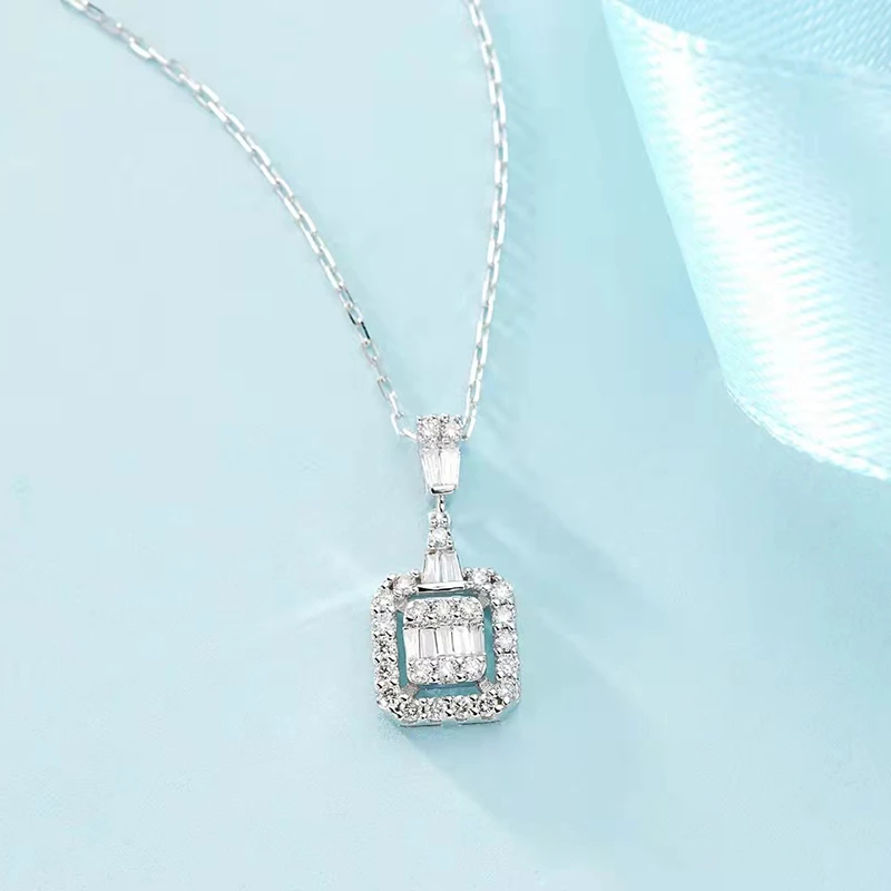 

AU750 18K White Gold Pendants Women Necklace 0.25 Carat Natural Diamond Accented Trendy Engagement Fine Jewelry