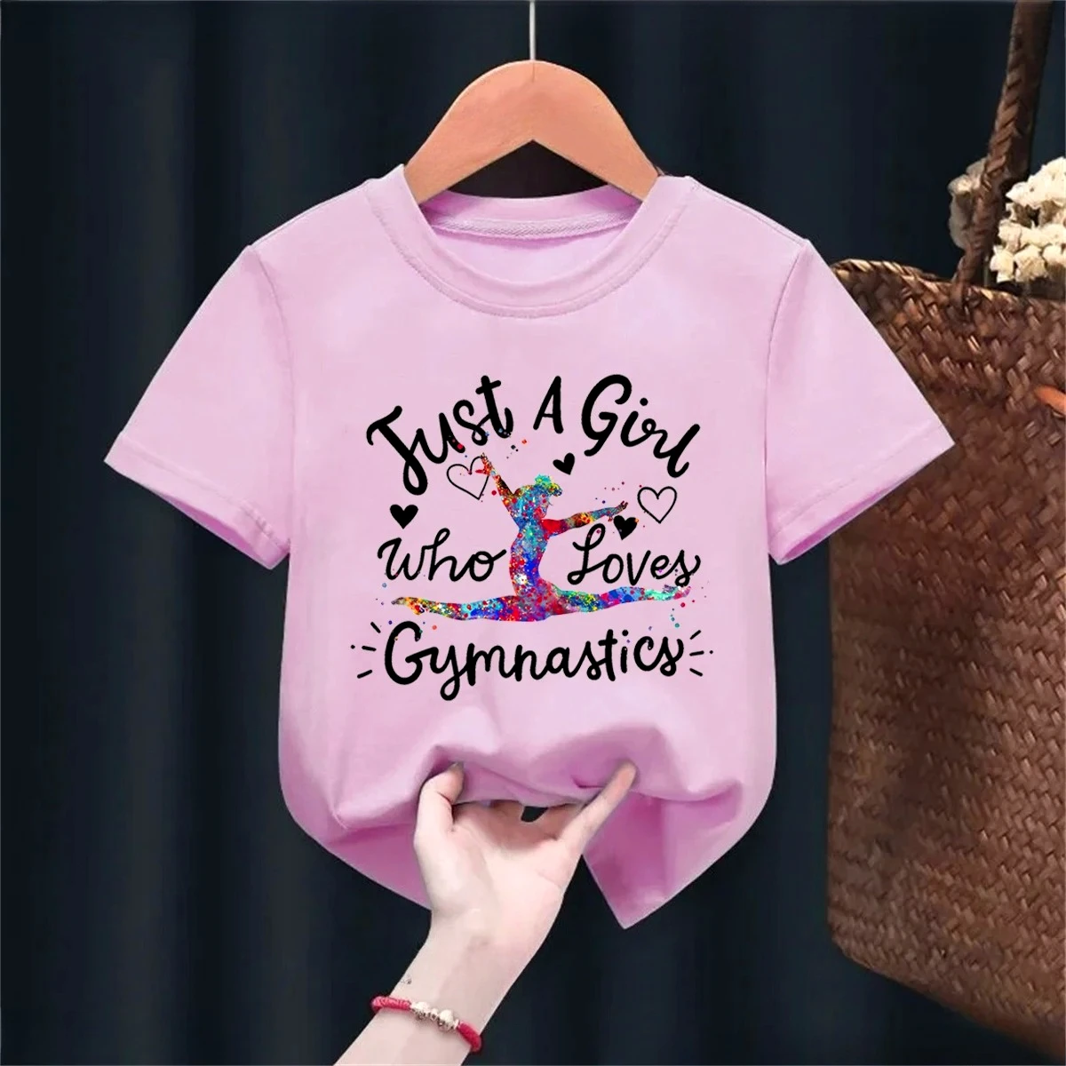 Kawaii Kids Clothes Just A Girl Who Loves Gymnastics Watercolor Graphic Printed Tshirt Girls Love Sports Casual Summer T-Shirt