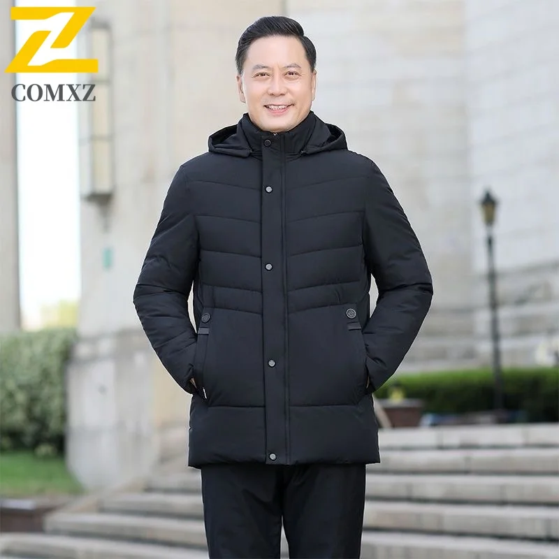 

COMXZ Мужская рабочая длинная хлопковая куртка, повседневная уличная утолщенная теплая парка с капюшоном, повседневная однотонная морозостойкая зимняя одежда