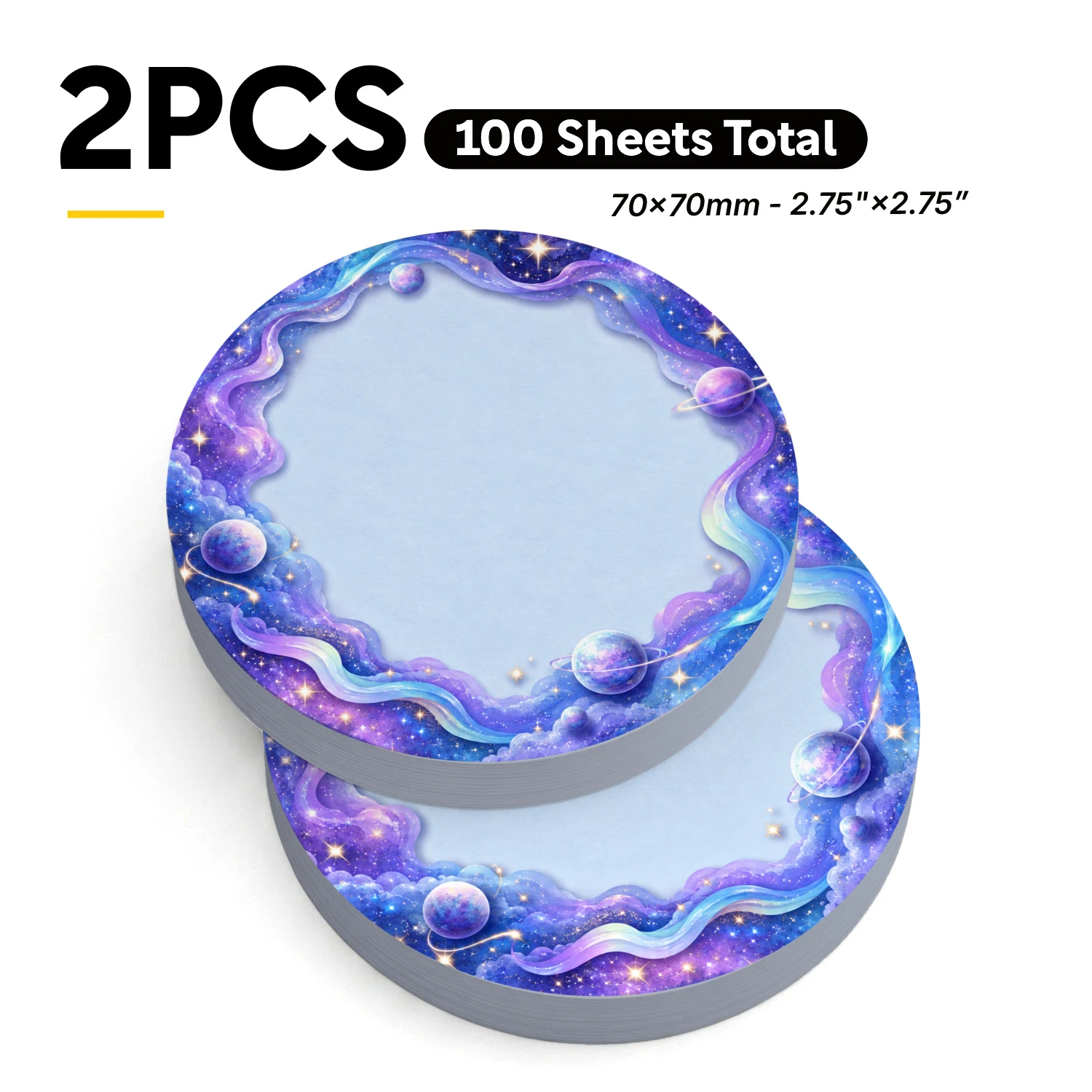 2PCS Galaxy Planet Round Sticky Notes 100 Sheets Purple Blue Starry Space Memo Pads Writing Reminder Notes Office School Station