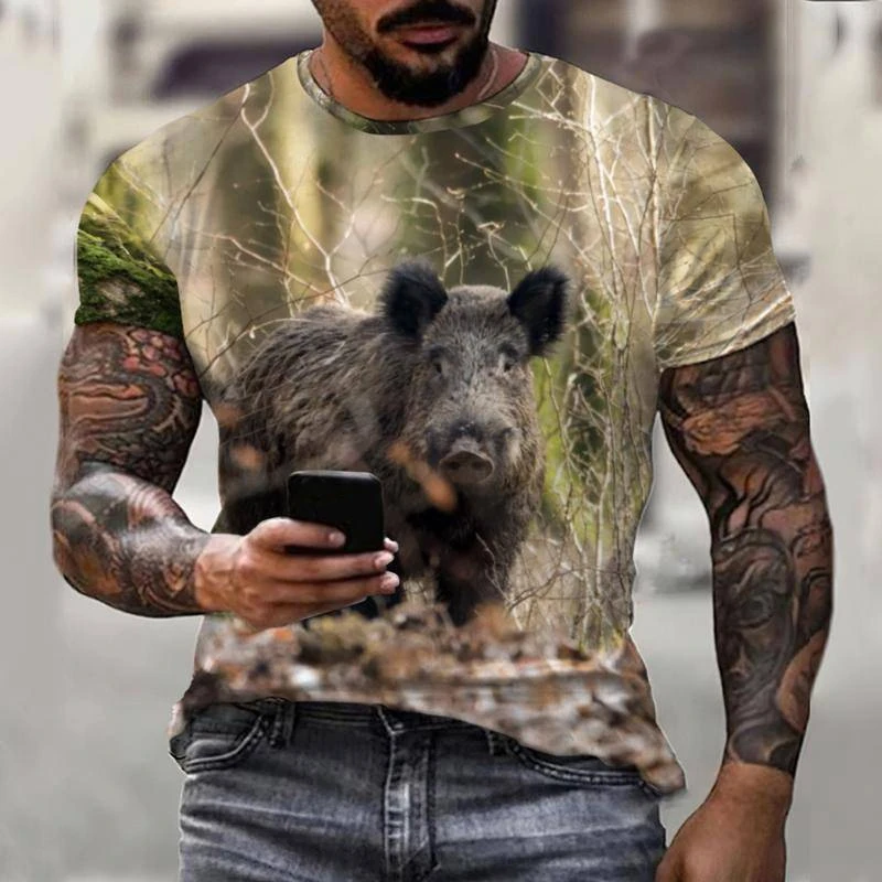 Wild Boar 3D Print T-shirt Summer Men Woman Animal T Shirts Fashion Short Sleeve Oversized Harajuku Streetwear Kids Tees Tops