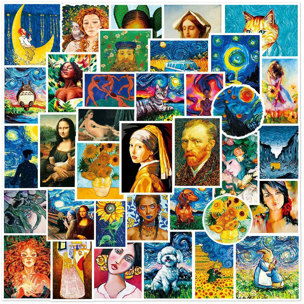 

10/30/50pcs Artist Oil Painting Art Graffiti Stickers Aesthetic Van Gogh Decals Kid Toy Scrapbook Phone Laptop Bike Car Sticker