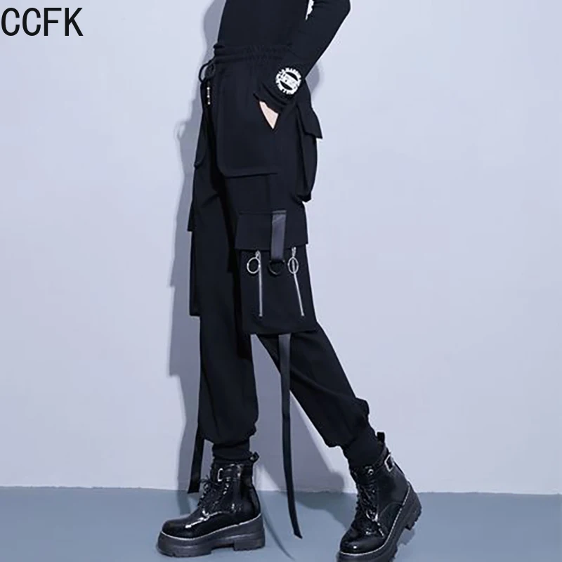Cotton Techwear Trousers for Women Hip-hop Cyberpunk Pants Spring Autumn Casual Cargo Pants Slim Ribbon Pants Emo Joggings