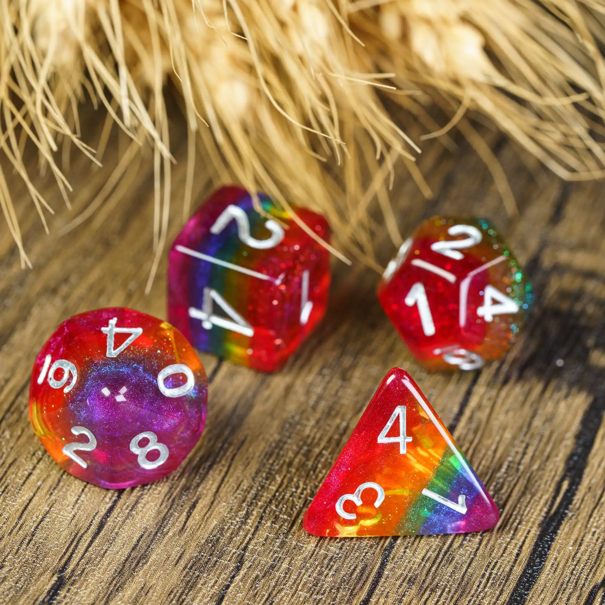 Cusdie 7Pcs Pride Flag Dice DND Trans-Pride D&D Dice Multicolor D4-D20 Polyhedral Dice Set for Role Playing Game Board Games