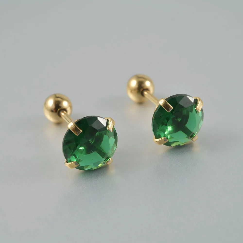 1/2pcs Stainless Steel Green Zircon Golden Color Ear Tragus Helix Bar Cartilage Ear Earring Stud Piercing Body Jewelry