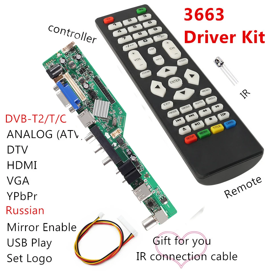 3663 New Digital Signal DVB-C DVB-T2 DVB-T Universal LCD TV Controller Driver Board UPGRADE 3463A Russian USB play LUA63A82