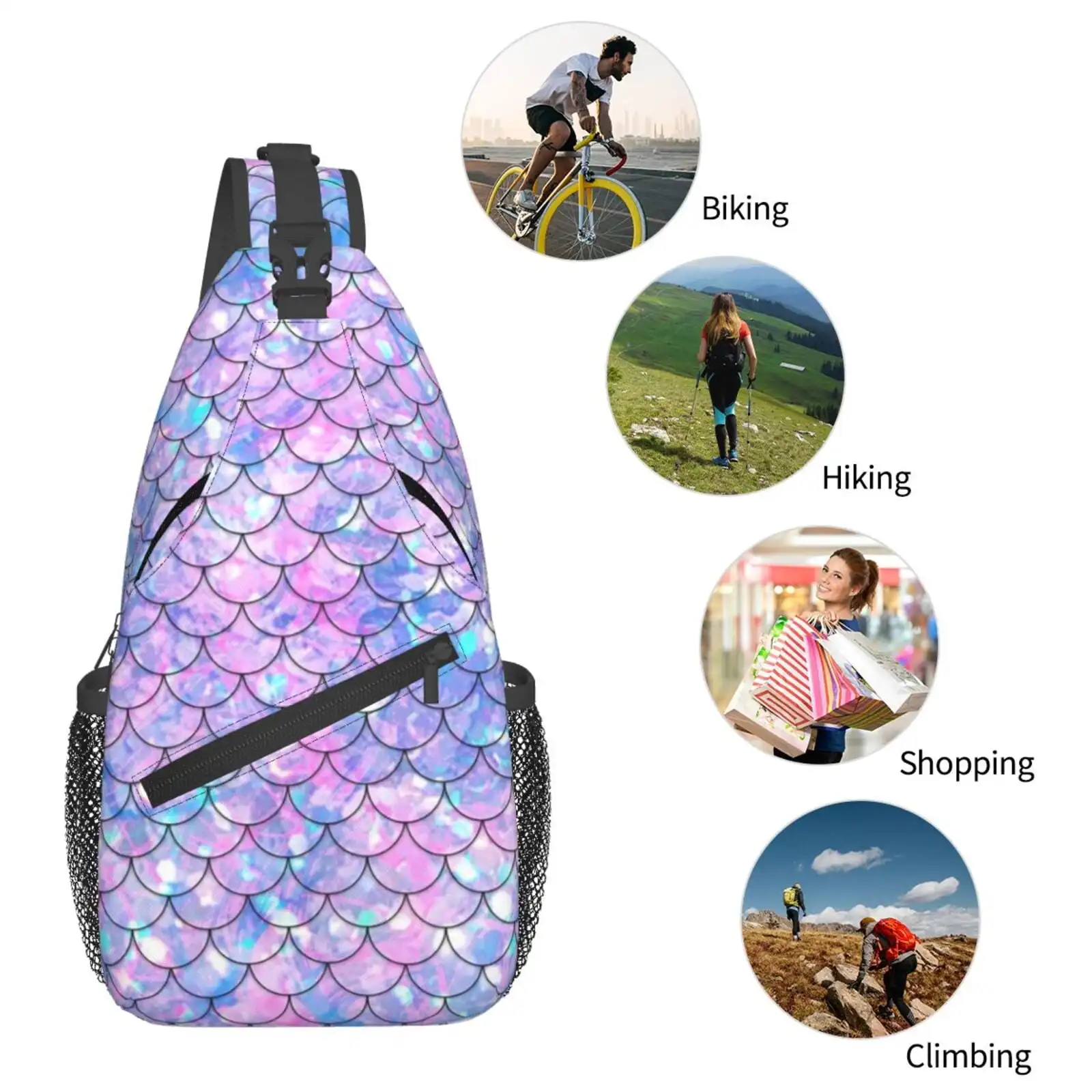 Mermaid Scales Fashion Shinning Colorful Sling Bag Crossbody Chest Backpack For Women Men Casual Adjustable Shoulder Daypack For
