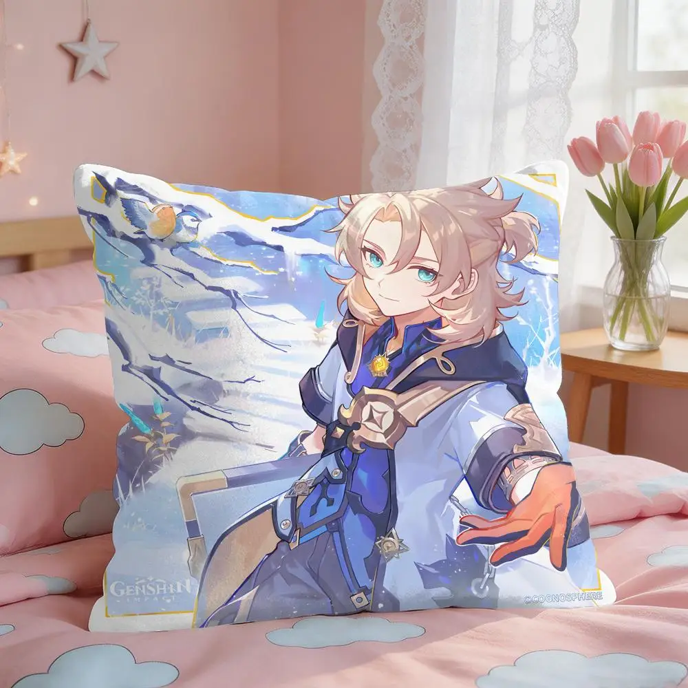 Albedo Cute Genshin Impact Cushion Cover Square Short Plush Pillow Case Living Room Sofa Home Decor Funda 40X40