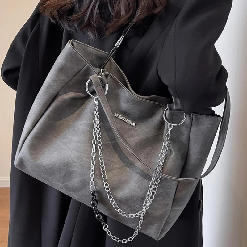 

Solid Color Ladies Shoulder Bag Pu Leather Chain Letter Sequined Women's Tote Bag Large Capacity Portable College Girls Handbags
