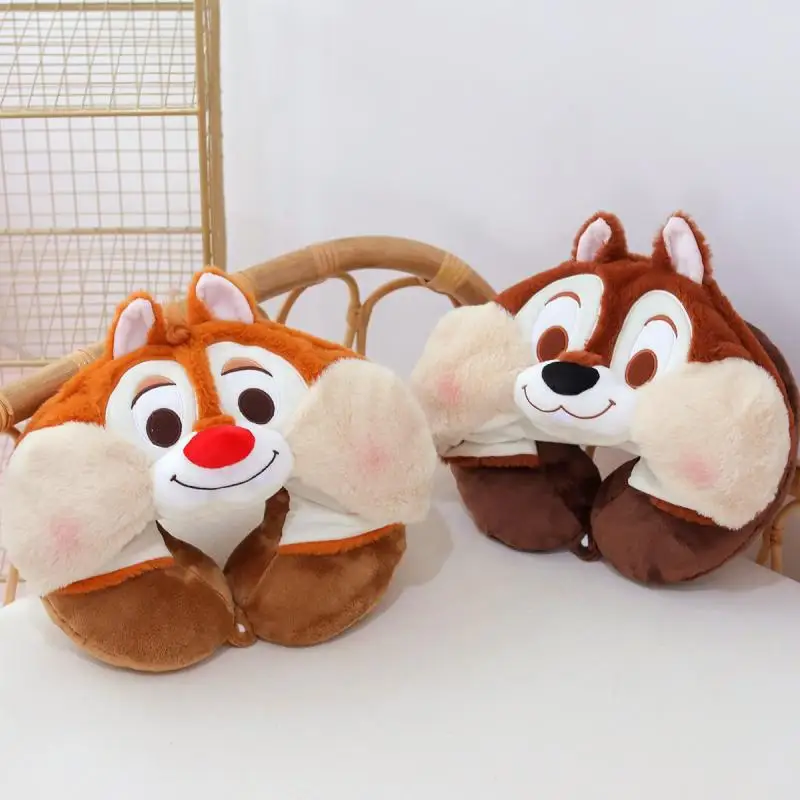 Cartoon Creative Disney Chipmunk Hooded U-shaped Pillow Kawaii Neck Pillow Nap Travel Plane With Hat Pillow Couple Charm Gift