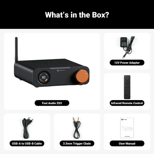 Imagen 2 del producto Fosi Audio ZD3 entrada ES9039Q2M Bluetooth USB DAC ARC decodificador Digital totalmente equilibrado para amplificador estéreo con control remoto V3 MONO ZA3