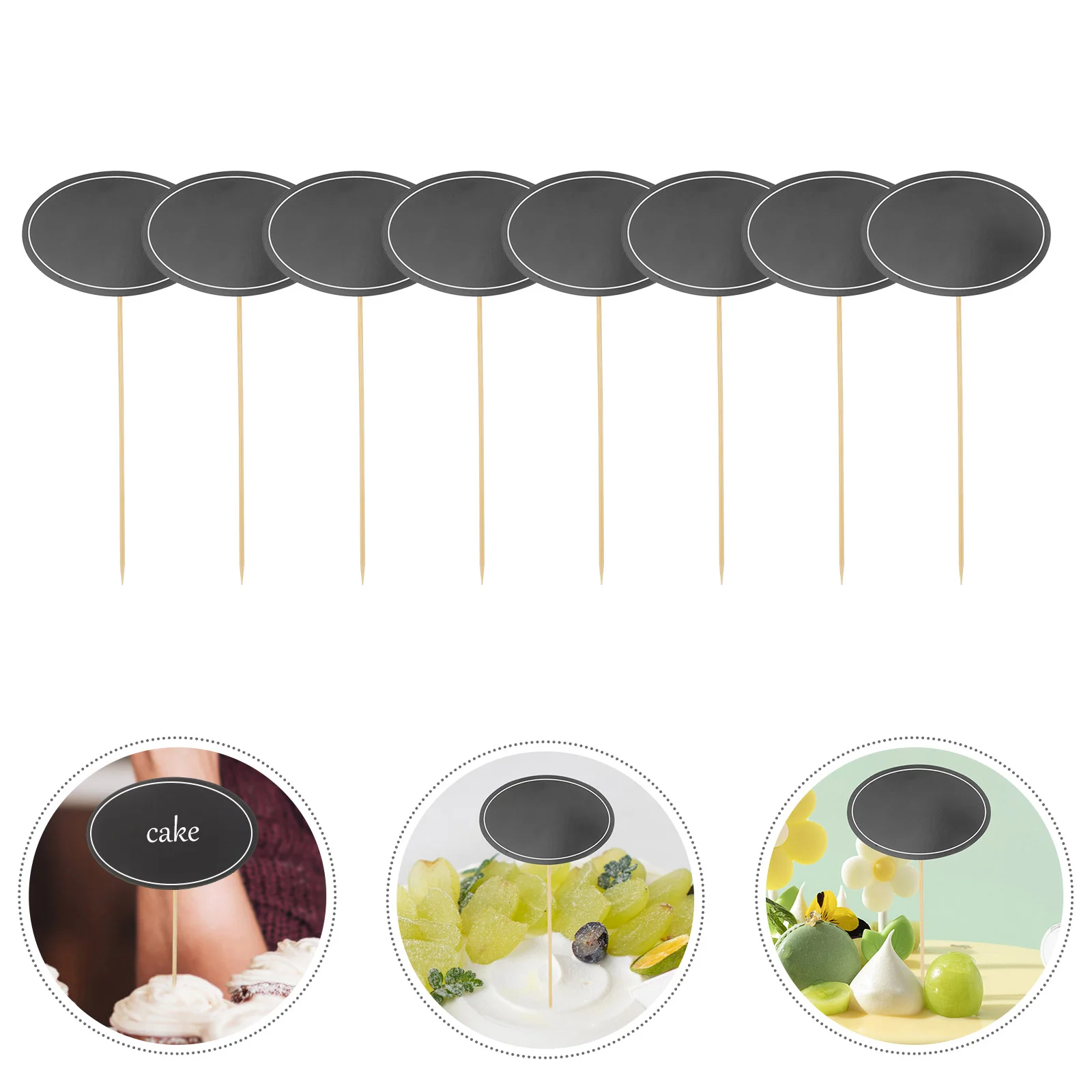 24pcs Black Round Chalkboard Food Labels Wedding Party Buffet Cheese Markers Shop Signage Edible Inserts Decorative Toothpick