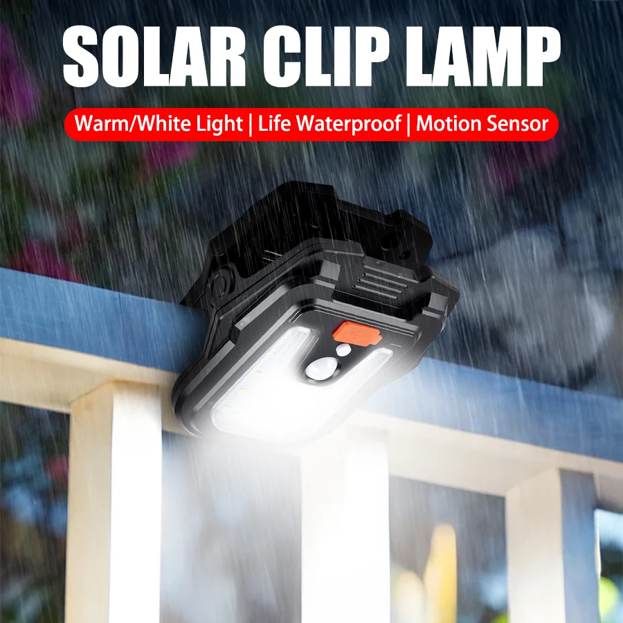 

19-светодиодный солнечный садовый уличный светильник с зажимом, водонепроницаемый датчик движения, походная лампа, перезаряжаемая для пейзажа, наружного декора стен
