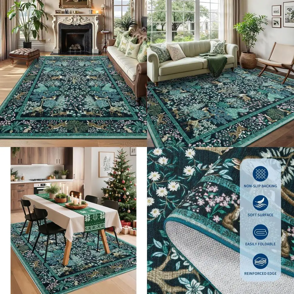 

9x12 Рождественский коврик с принтом животных джунглей, нескользящий, моющийся, устойчивый к пятнам, низкий ворс, идеально подходит для гостиной, спальни или прачечной