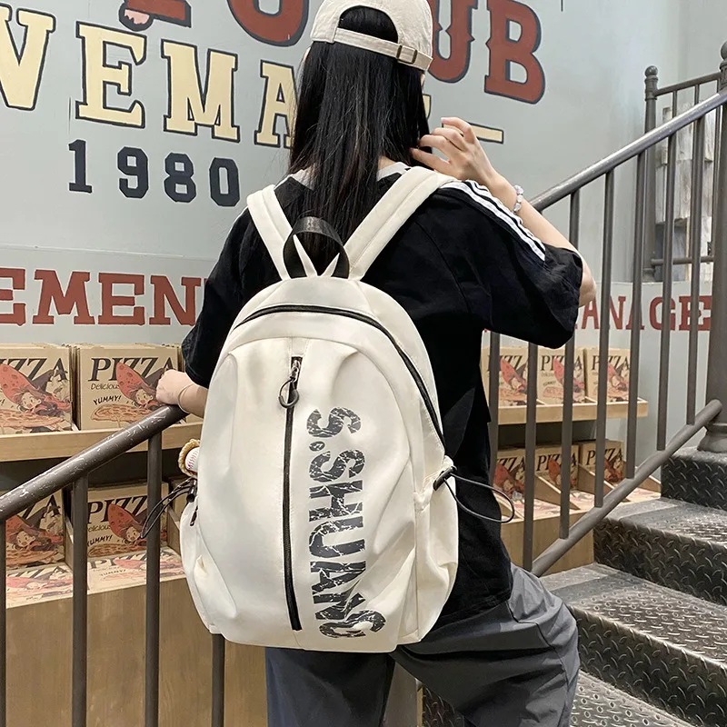 

New Vintage Unisex Student Backpack Large Capacity School Bag with Letter Print Outdoor Sports Campus Rucksack for Boys & Girls