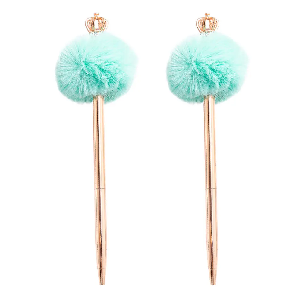

2Pcs Pompom Ballpoint Pen Crown Design Small Size Lightweight Comfortable Grip Writing Pen School Office Sign Pens